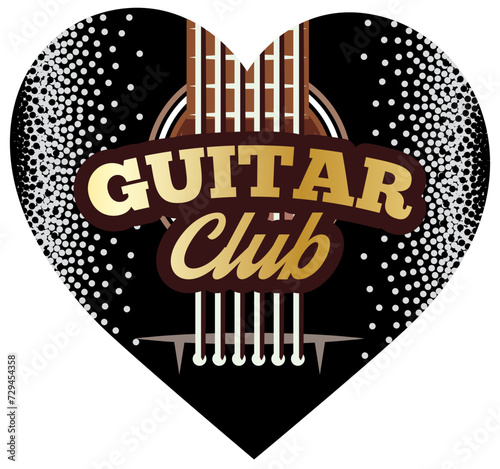 Guitar plectrum in the shape of a heart as template for a club. Vector color template. Element for design