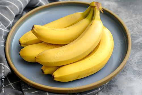 Professional food photo. Ad for healthy lifestyle, fitness. Plate with bananas, banana. Fruits