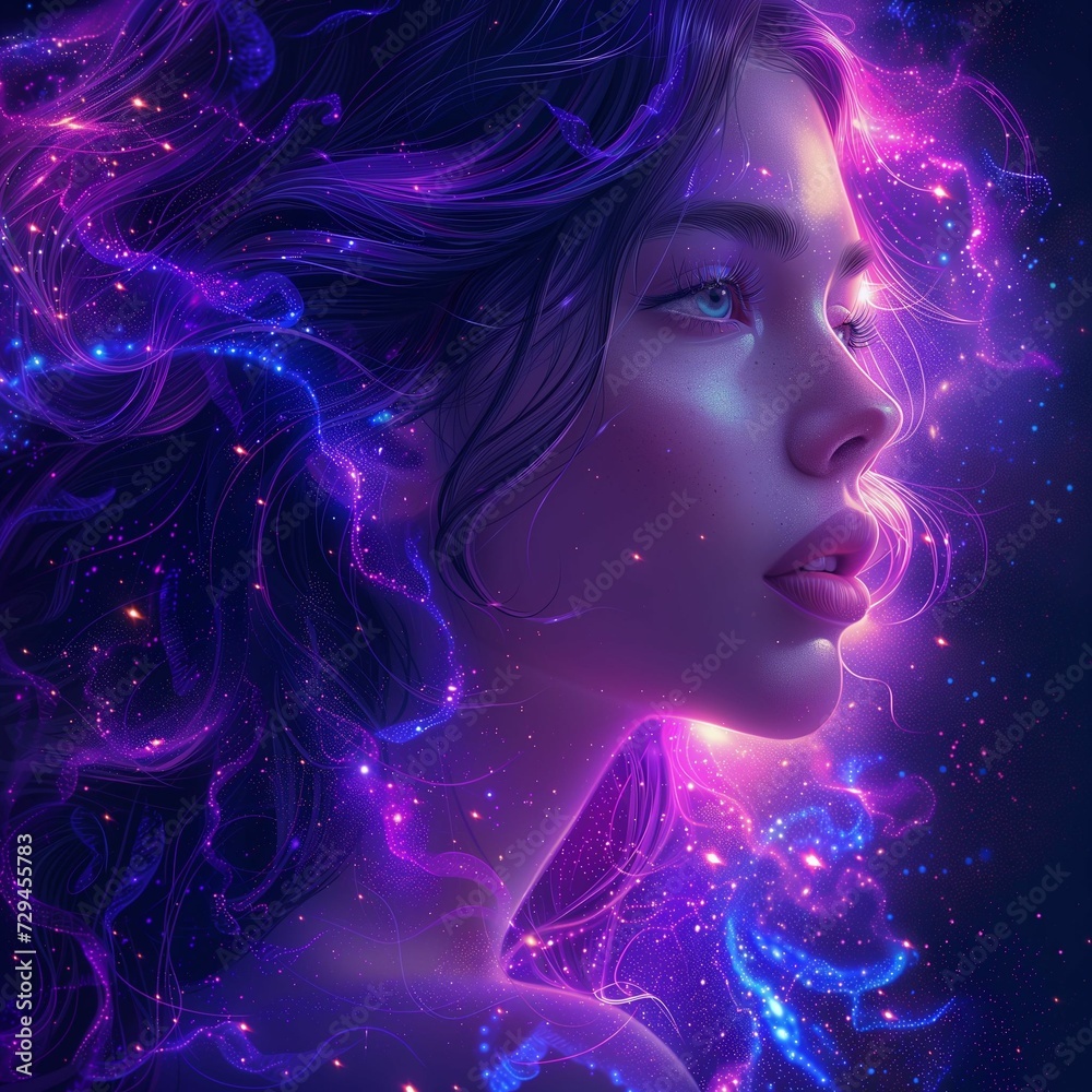 Celestial Beauty: A Mystical Woman Adorned with Cosmic Stardust Celestial Beauty: A Mystical Woman Adorned with Cosmic Stardust