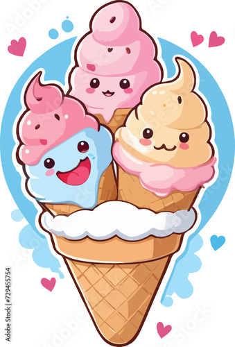 vector set of cone ice cream collection on isolated background