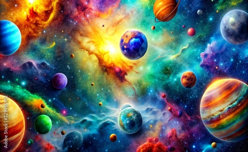 planet with space, visualization of space, colorful abstract background for your project.