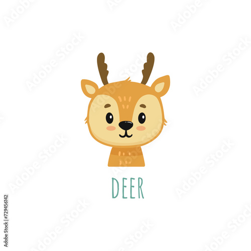 cute cartoon deer. Animal in flat style. Deer head for cards,magazins,banners.Forest animal. Vector illustration