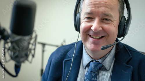 Portrait of a smiling middle-aged radio / TV host