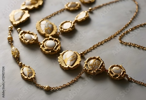 AI generated illustration of a gold necklace showcasing Kintsugi Fashion