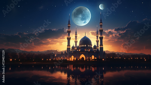 Ramadan background with mosque or lantern illustration