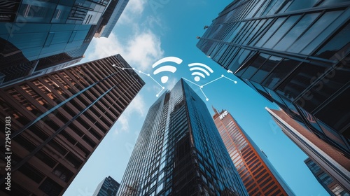Urban Connectivity: Wireless Signs Among Skyscrapers