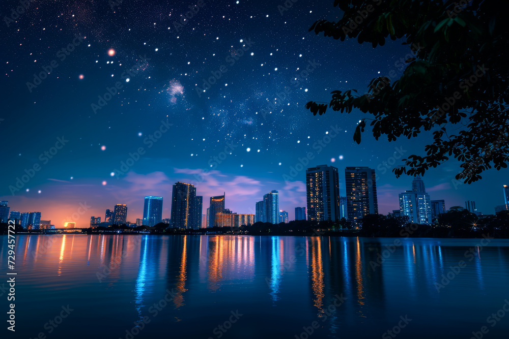 Fototapeta premium night, sky, landscape, light, starry, background.