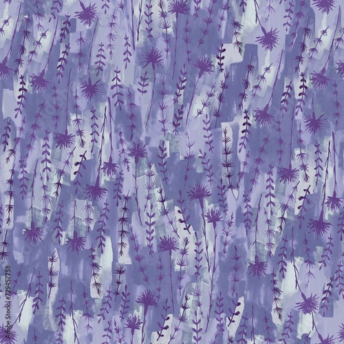 Abstract flowers and leaves repeat seamless pattern. Watercolor and digital hand-drawn pattern. mixed media for design of wallpaper, textiles, fabrics.