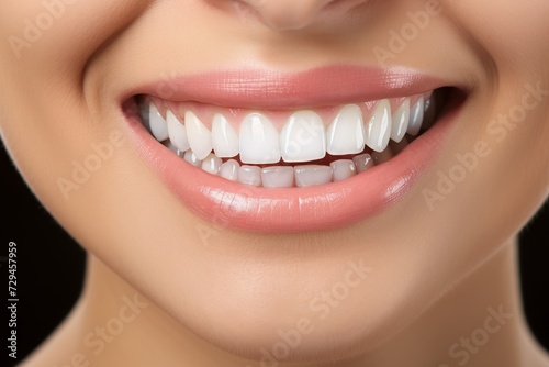 Close-up of womans captivating smile with beautiful teeth and stunningly painted lips