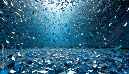 Blue broken and shattered glass background. Ai generated. photo