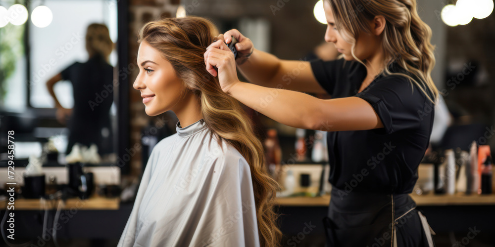 Professional Hairdressing: A Stylish Salon with Young Women Getting Haircuts and Styling in a Fashionable Hair Studio Professional Hairdressing: A Stylish Salon with Young Women Getting Haircuts and Styling in a Fashionable Hair Studio