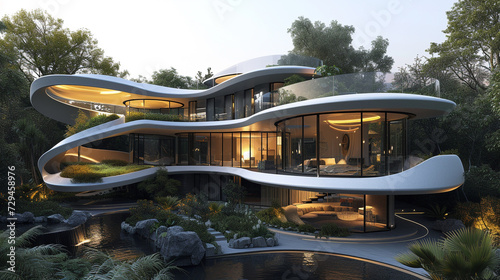 A futuristic residence with a rotating exterior, allowing residents to adjust their view and exposure to sunlight throughout the day. 