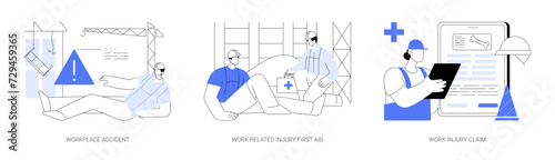 Work-related injuries and illnesses abstract concept vector illustrations.