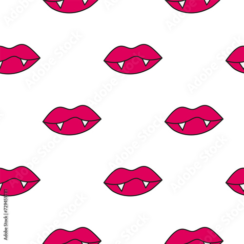 Seamless pattern with doodle lips and fangs.