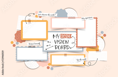 Vector photo collage template moodboard pictures grids vector illustration, vision board	