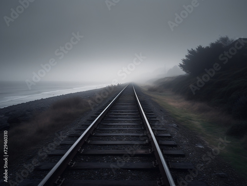 Train tracks going straight towards the horizon
