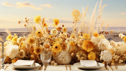 Bright Floral Arrangement on Wooden Table