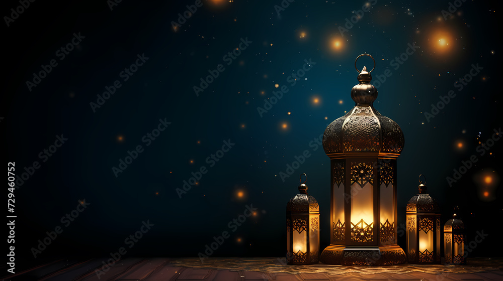 Fototapeta premium Glowing background for muslim feast in holy month of Ramadan Kareem