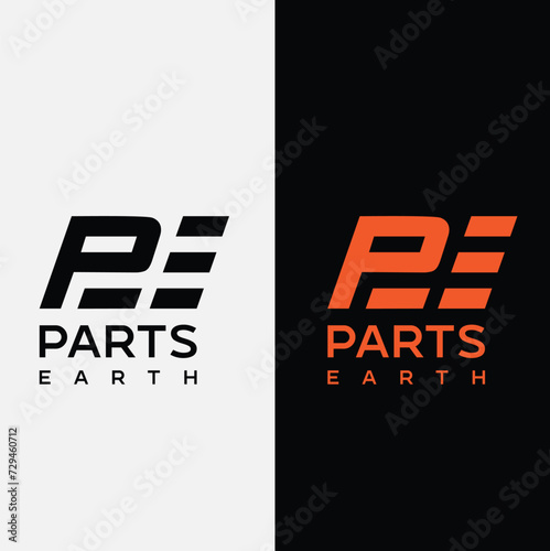 Creative PE letter with Parts of Earth concept. Modern PE Logo Design for business and company identity