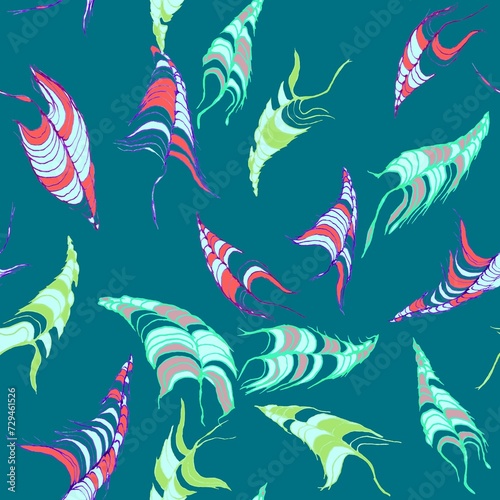 Abstract background seamless pattern with watercolor marine elements. Hand drawn illustration