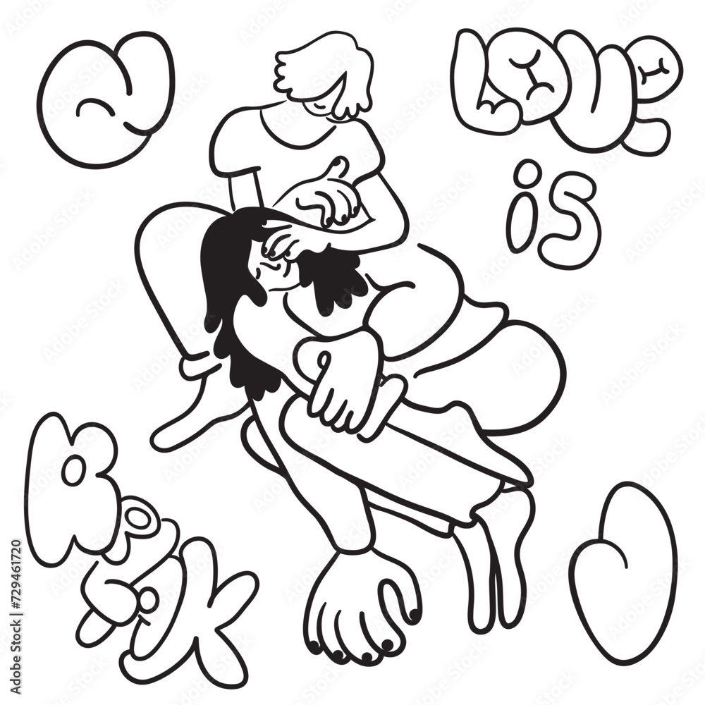 lovers on a date. couple hugging and relax.people in lines doodle style.template for poster invitation sticker logo website design lovers on a date. couple hugging and relax.people in lines doodle style.template for poster invitation sticker logo website design