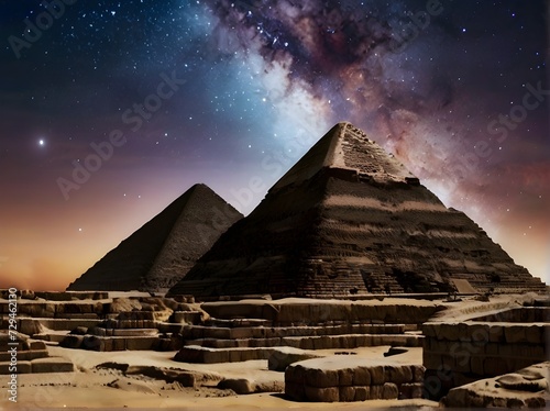 Egyptian Nightscape  Pyramids Beneath the Galaxy