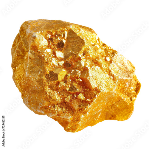Raw Gold Nugget Isolated on Transparent or White Background, PNG
