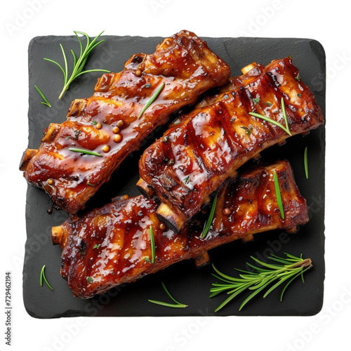 Pork ribs on a stone plate on a transparent background photo