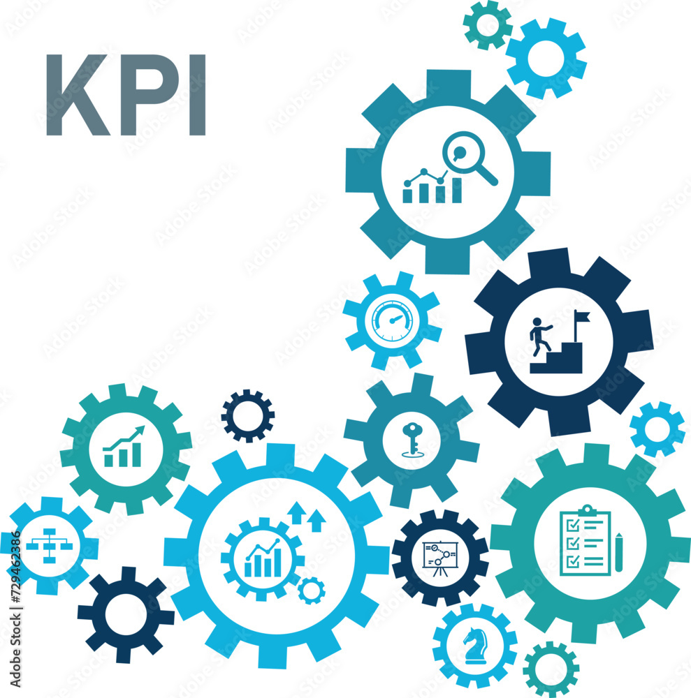 Banner KPI concept with icons. Key Performance Indicator using Business Intelligence metrics to measure achievement versus planned target. eps 10 Banner KPI concept with icons. Key Performance Indicator using Business Intelligence metrics to measure achievement versus planned target. eps 10