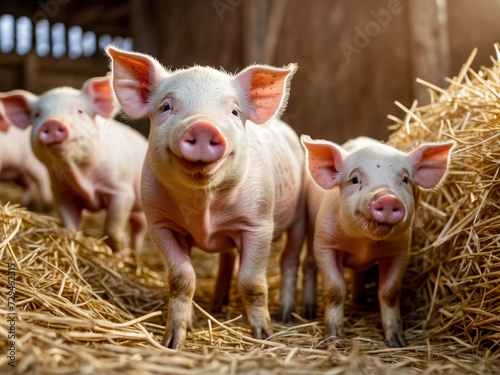 Happy piglets with enough space in the barn photo