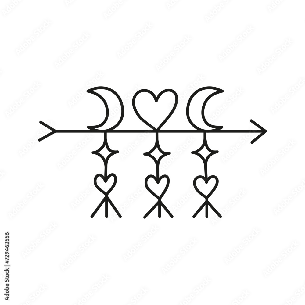 Doodle outline celestial Valentine arrow. Doodle outline celestial Valentine arrow.