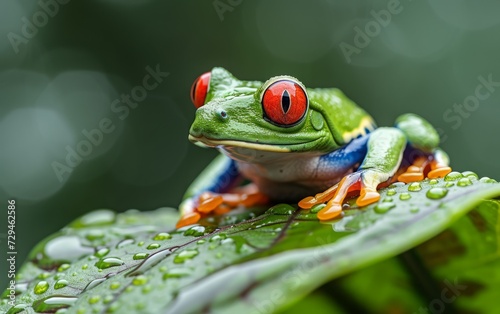 Vibrant Red-Eyed Frog on Green Leaf