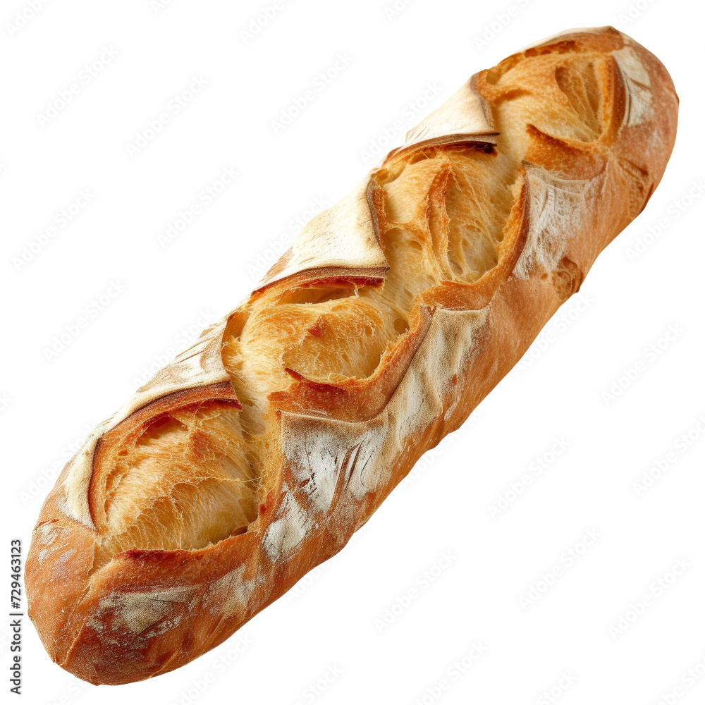 Crusty Baguette Close-Up Isolated on Transparent or White Background, PNG Crusty Baguette Close-Up Isolated on Transparent or White Background, PNG