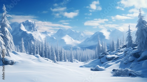 A breathtaking winter landscape captured in the quiet embrace of snow-clad mountains and frost-covered trees  © Wajid