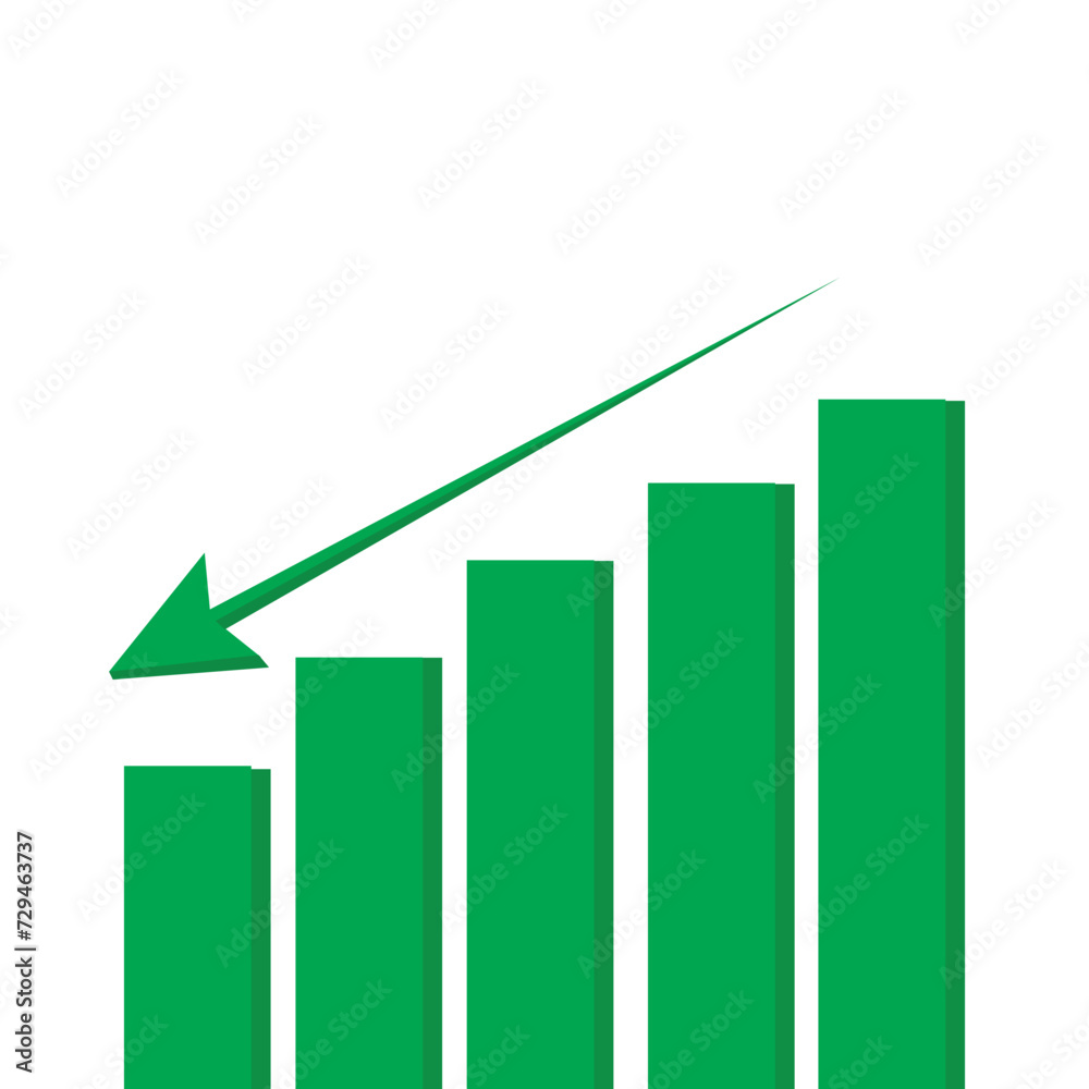 Growing business 3d green arrow with bar chart, Profit arow Vector illustration.Business concept, growing chart. Growing business 3d green arrow with bar chart, Profit arow Vector illustration.Business concept, growing chart.