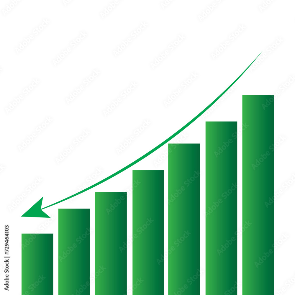 Growing business 3d green arrow with bar chart, Profit arow Vector illustration.Business concept, growing chart. Growing business 3d green arrow with bar chart, Profit arow Vector illustration.Business concept, growing chart.