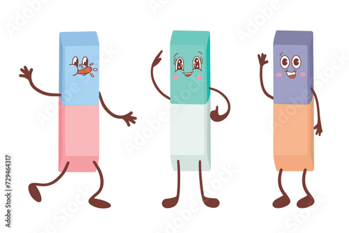 A set of colorful kawaii-style erasers Vector illustration isolated on a white background