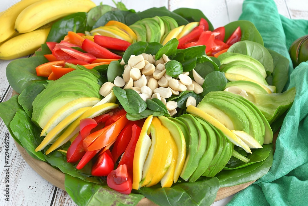Colorful Presentation of a Fresh Salad with Avocado and Peppers
