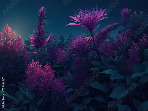Gorgeous, vibrant, natural plant background photo taken at dusk or dawn using generative AI