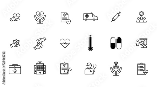 Collection of Simple Health Vector Line Icons Containing Icons such as ambulance, health check, health care, nurse, medicine, education, hospital and others