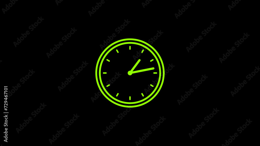 Green clock icon. Time symbol isolated on black background.