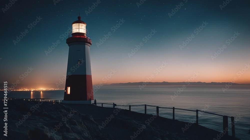 lighthouse at sunset A lighthouse at night by the sea, lighthouse is   a portal to another dimension 