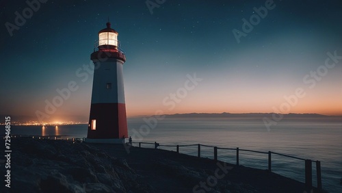 lighthouse at sunset A lighthouse at night by the sea, lighthouse is a portal to another dimension 
