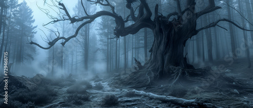 misty forest in the fog photo