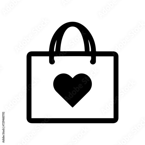 Shopping bag with heart icon, isolated on white background. Vector Illustration