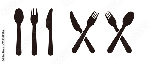 Spoon, fork, knife silhouette icon set