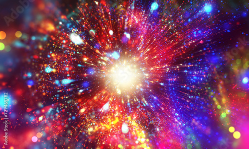 Abstract background - fireworks. Starburst with rays and stars.