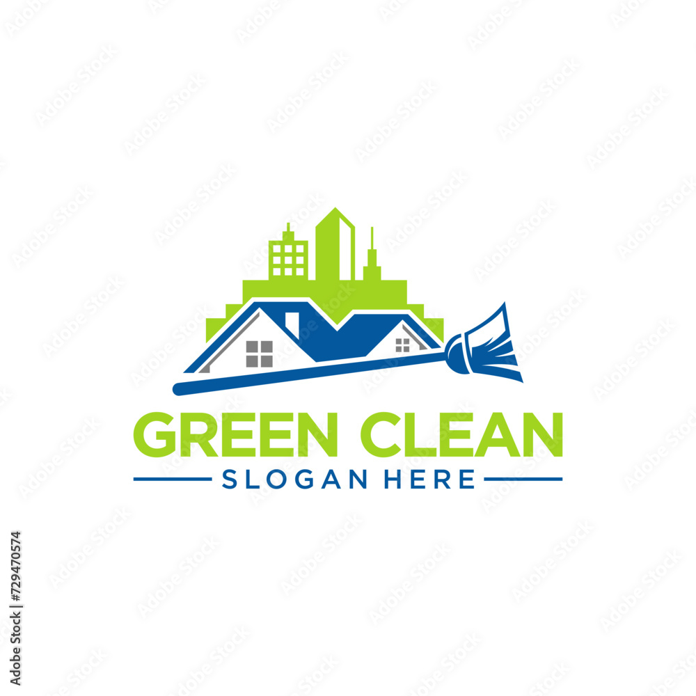 Fototapeta premium Home Green Clean Logo Template Design Vector, Cleaning service logo design idea. Creative Eco symbol template. Building and House