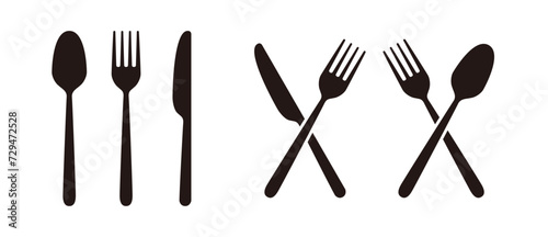 Spoon, fork, knife silhouette icon set