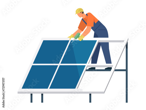 Solar panel vector illustration. Innovation in renewable energy is crucial for sustainable future Solar power stations provide reliable source clean electricity Alternative energy options, including